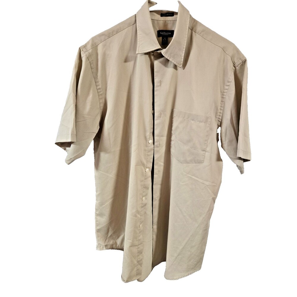 Van Hueusen Button up Short Sleeve Mens Medium No Iron Beige